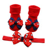 children's socks носки детские Baby winter Solid color Infant Sock +1PC Hair Belt Toddler Girls Bow Wave Point Anti-slip Sock H5