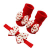 children's socks носки детские Baby winter Solid color Infant Sock +1PC Hair Belt Toddler Girls Bow Wave Point Anti-slip Sock H5